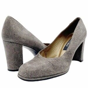 Vintage Stuart Weitzman Taupe Smoke Leather Iguana Print Pumps Women’s Size 6.5